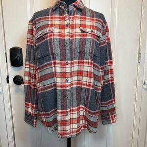 Old Navy Boyfriend Flannel NWT Sz XS Orange & Gray